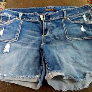 Distressed jean shorts